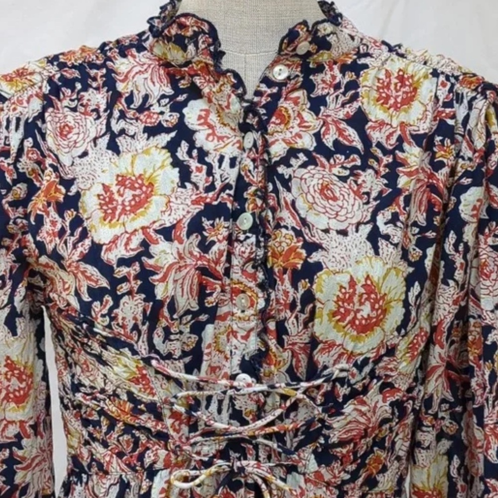 Anthropologie Antik Batik Cotton Puff Sleeve Button Up Gauzy Dress Medium - Picture 3 of 4